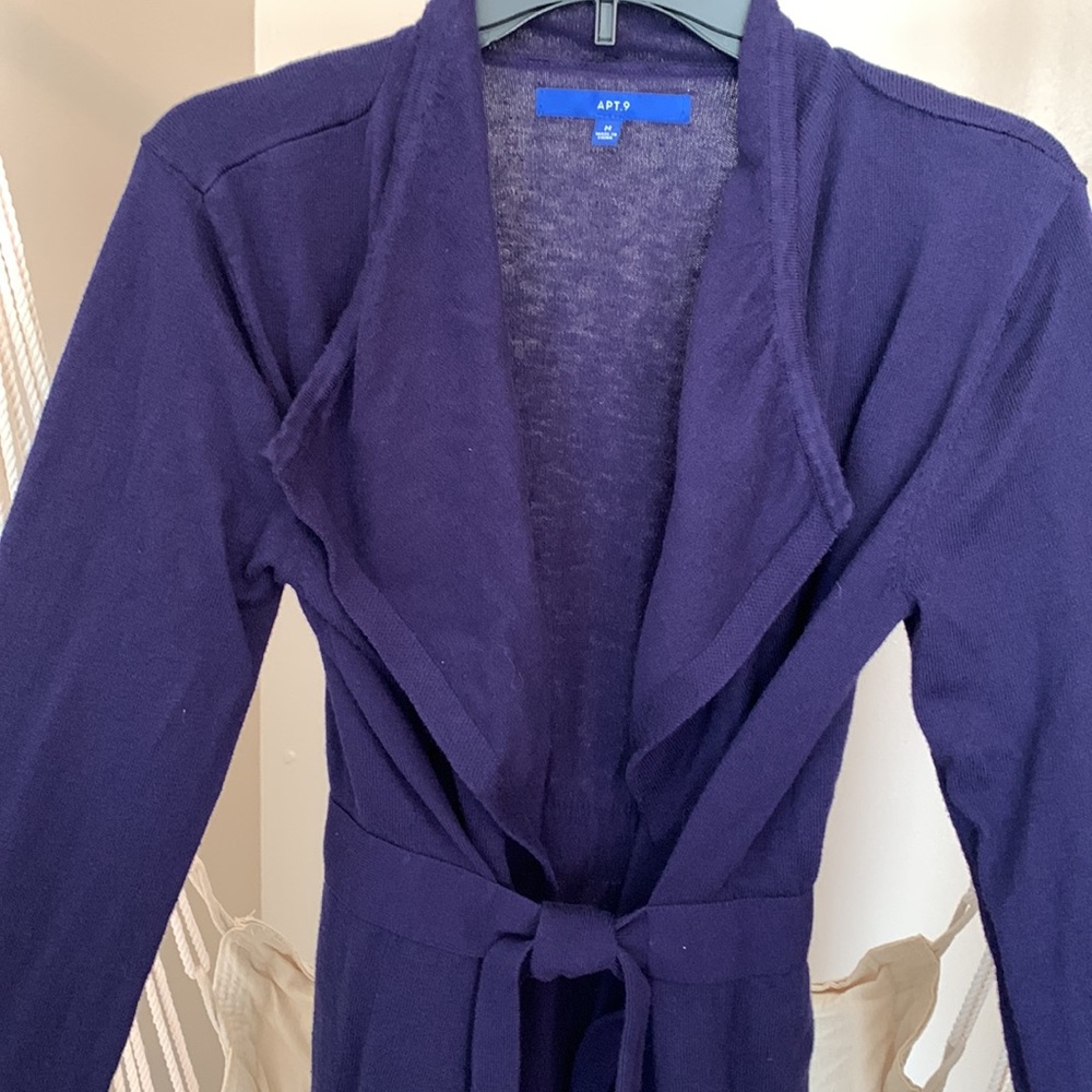 Apt 9- Medium- Dark blue long sweater wrap w/ pockets - Picture 2 of 3